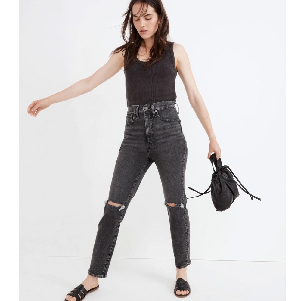 Madewell‎ The Petite Momjean In Pennhurst Wash Ripped Edition Black Size 28P